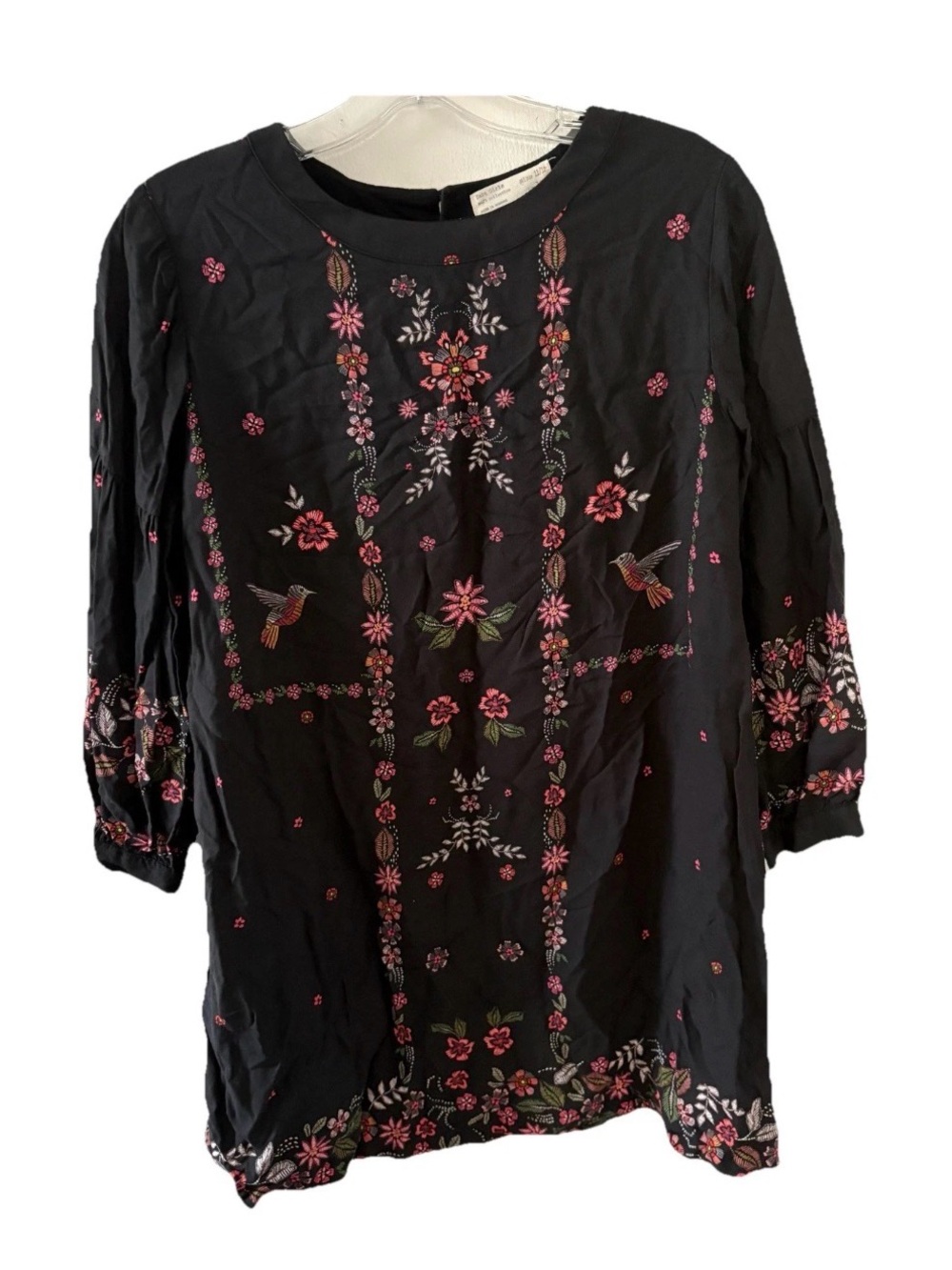 Zara Girls Tunic Dress 11/12 Soft Collection Black Floral Hummingbird Delicate